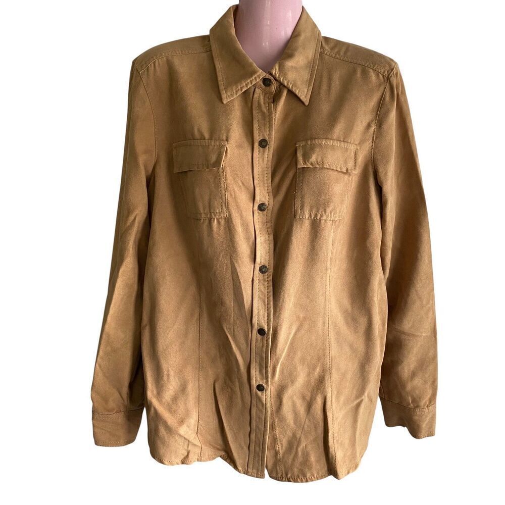 Liz Claiborne Shirt Jacket Womens Large Faux Suede Snap Button Pockets Casual